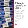 6' Braided Lightning to USB-C Fast Charge MFi