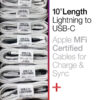 10' Braided Lightning to USB-C Fast Charge MFi