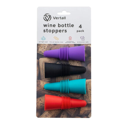 Wine Bottle and Beverage Stoppers 4-pack by Vertall made of Premium Silicon