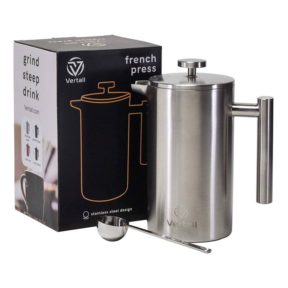 French Press Coffee Maker 34oz Stainless Steel with free Scoop by Vertall